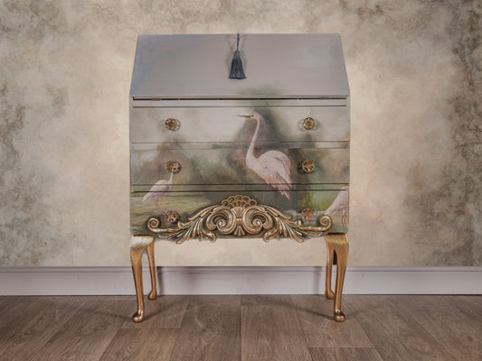 Restoring Elegance: The Vintage Bureau with Posh Chalk Utopia Decoupage Paper and WoodUbend Trim