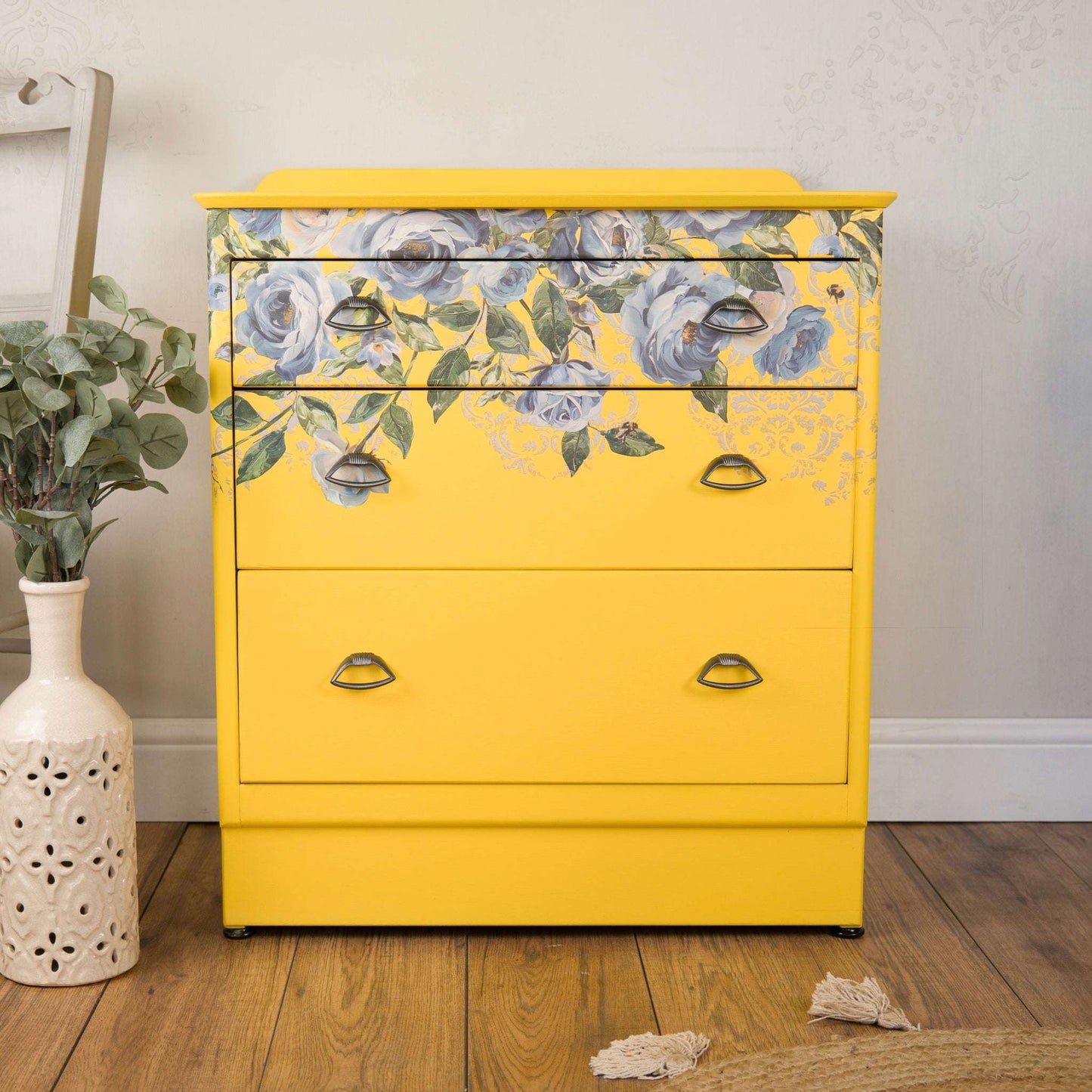 Vintage Upcycled Lebus Small Yellow Chest of Drawers