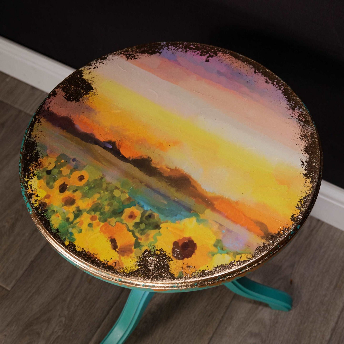 Vibrant vintage sunflower side table