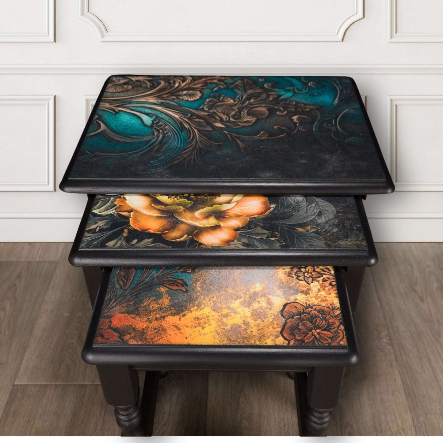 Vintage Upcycled Solid Pine Decoupaged Nesting Tables