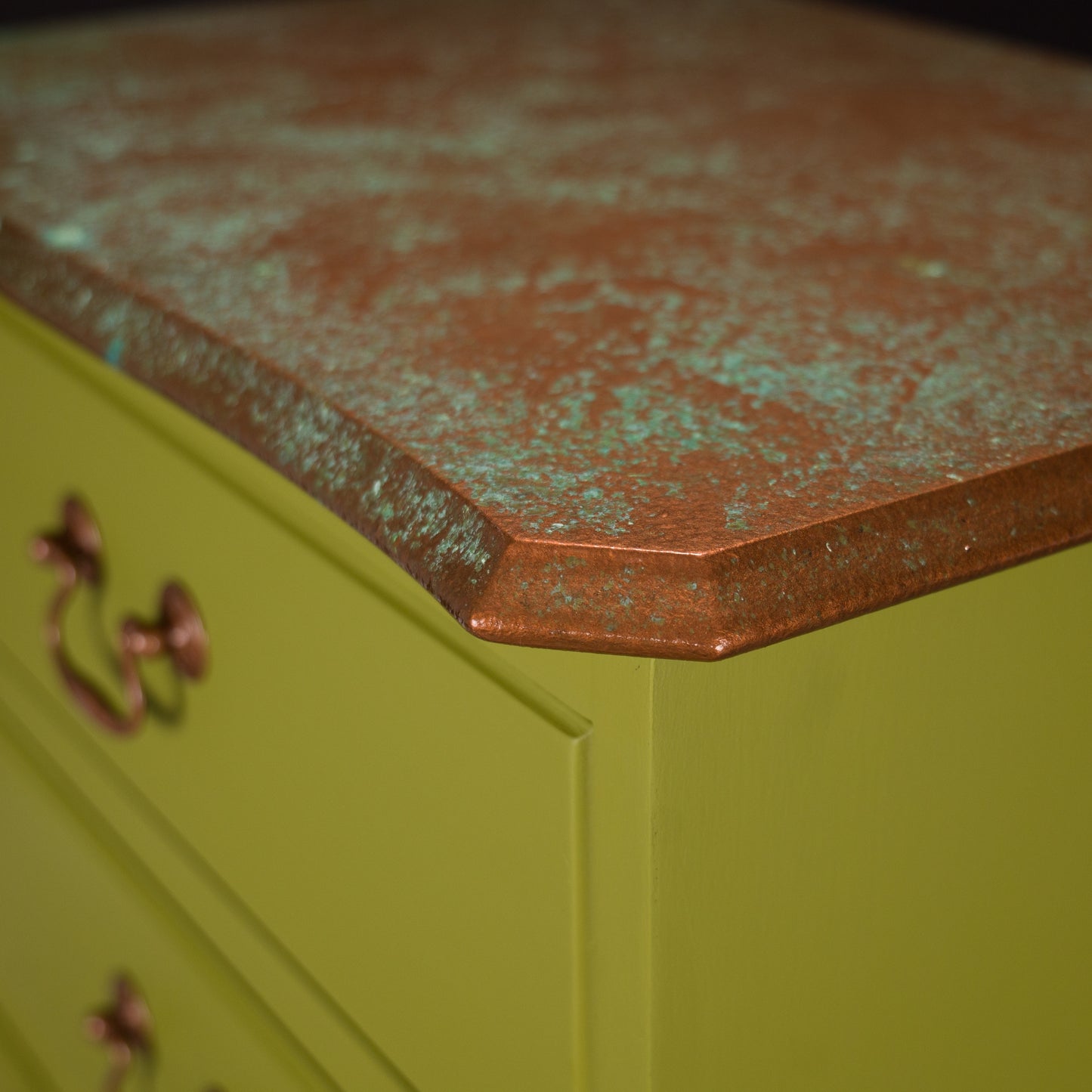 Vintage Upcycled Painted Green and Copper Chest of Drawers