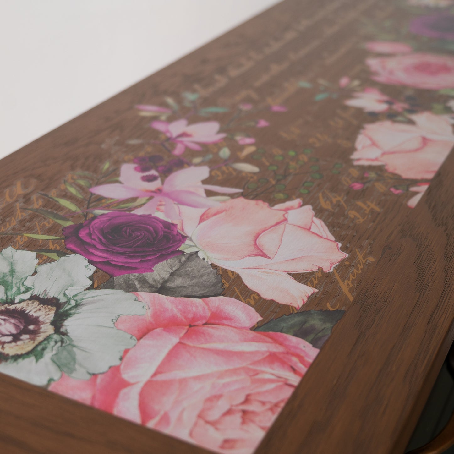 Upcycled Oak Console Table | Botanical Floral Design | Green Painted Console with Drawers