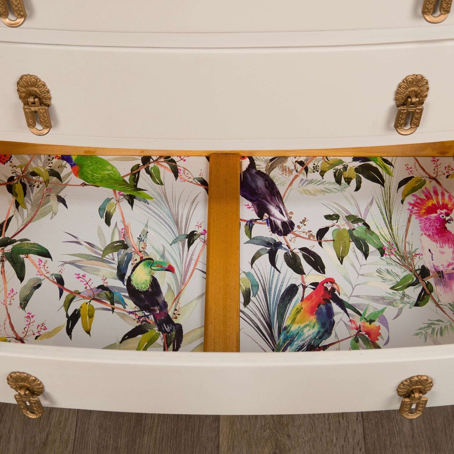 Vintage Upcycled B&E Chest of Drawers Cream Gold