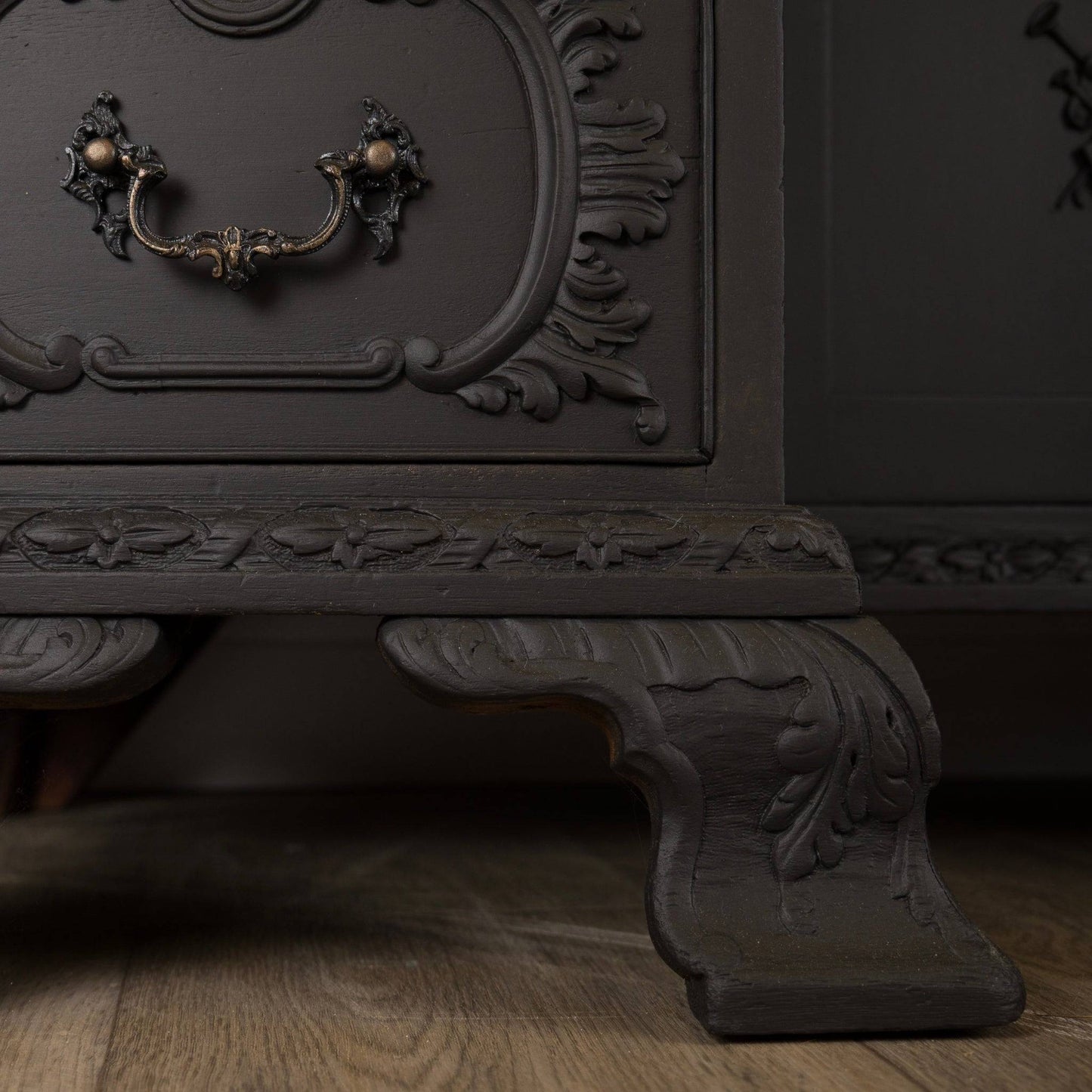 Antique Painted Solid Wood Ornate Carved Desk