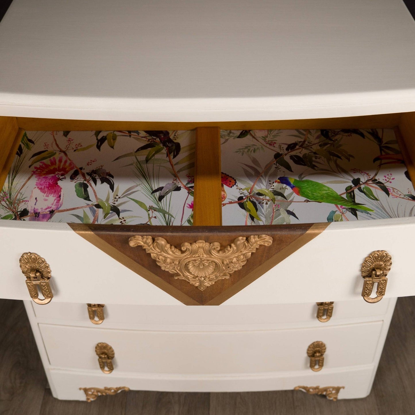 Vintage Upcycled B&E Chest of Drawers Cream Gold