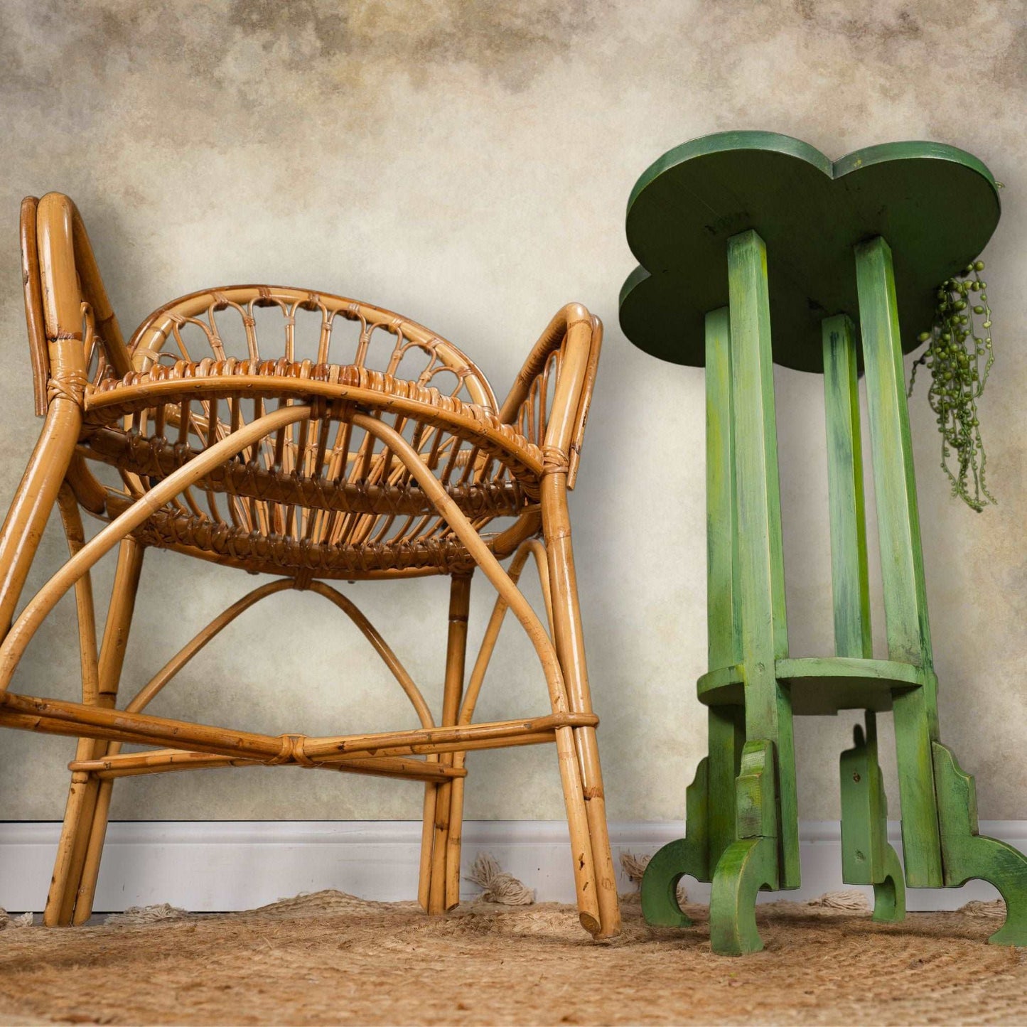 Rustic Green Plant Table Side Table