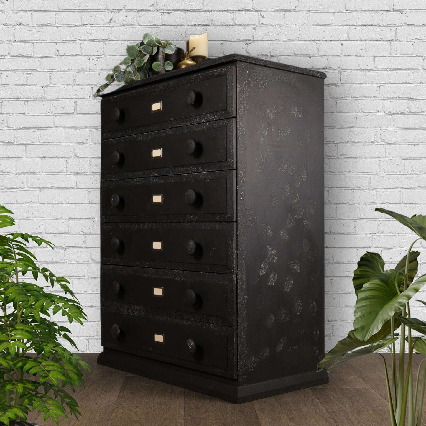 Vintage Upcycled Solid Pine Black Painted Industrial Apothecary Style Chest of Drawers