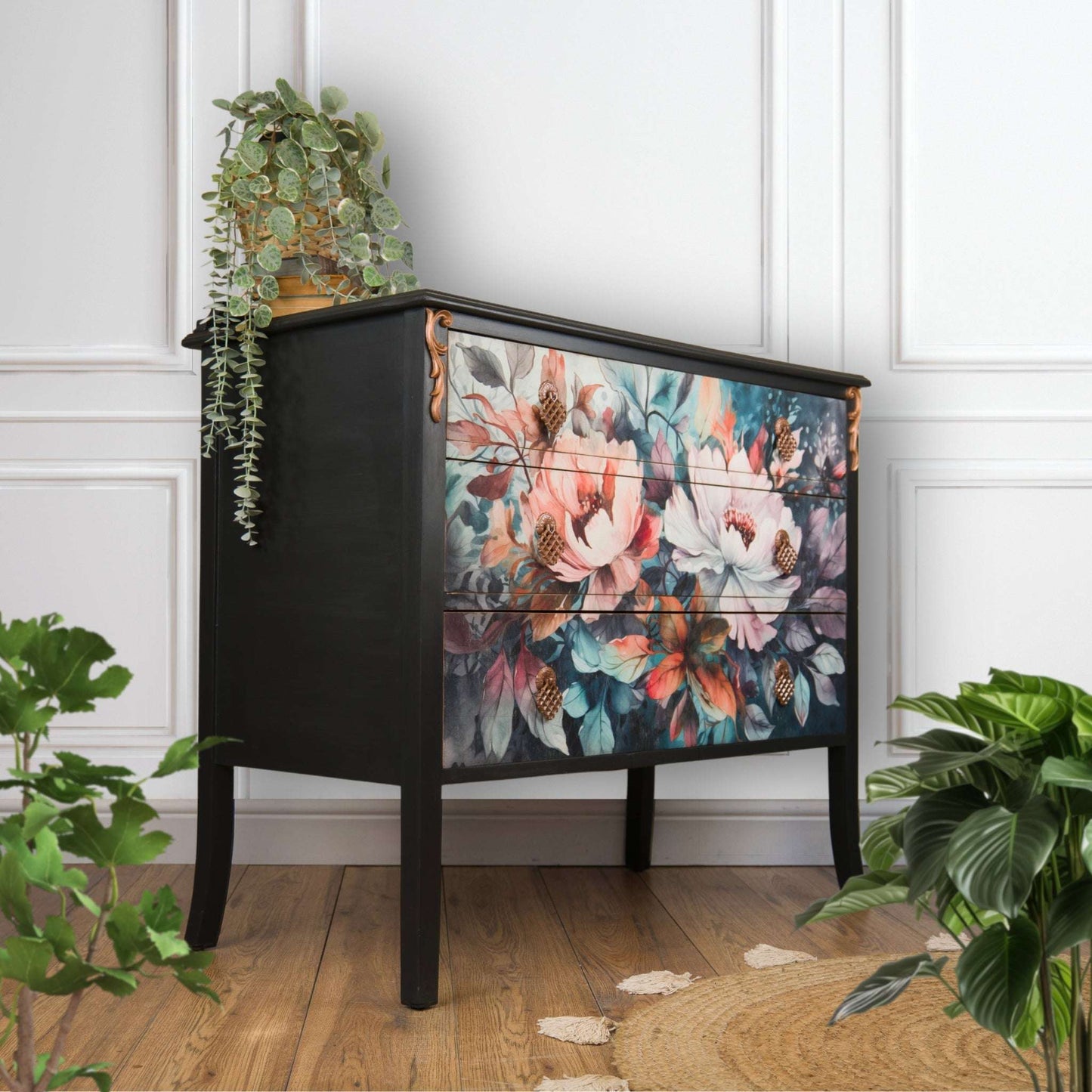 Vintage Upcycled Floral Decoupage Painted Chest of Drawers
