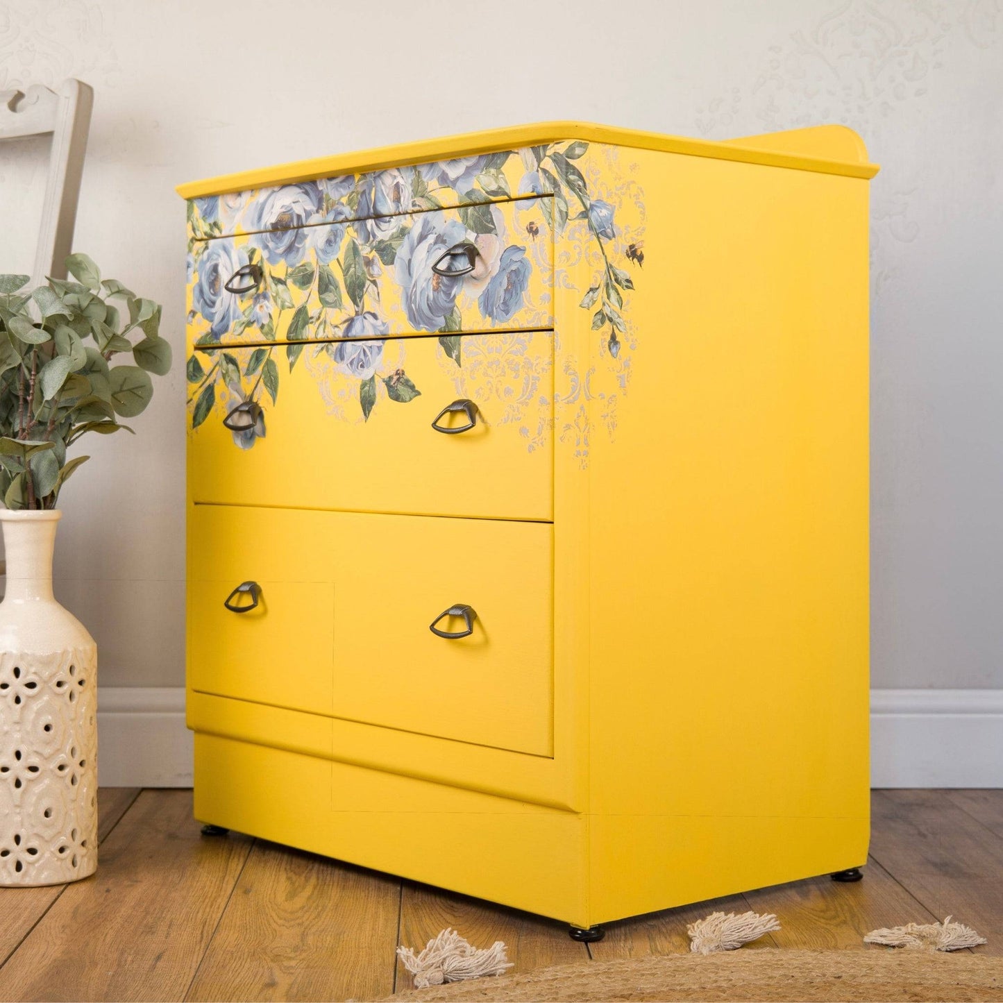 Vintage Upcycled Lebus Small Yellow Chest of Drawers