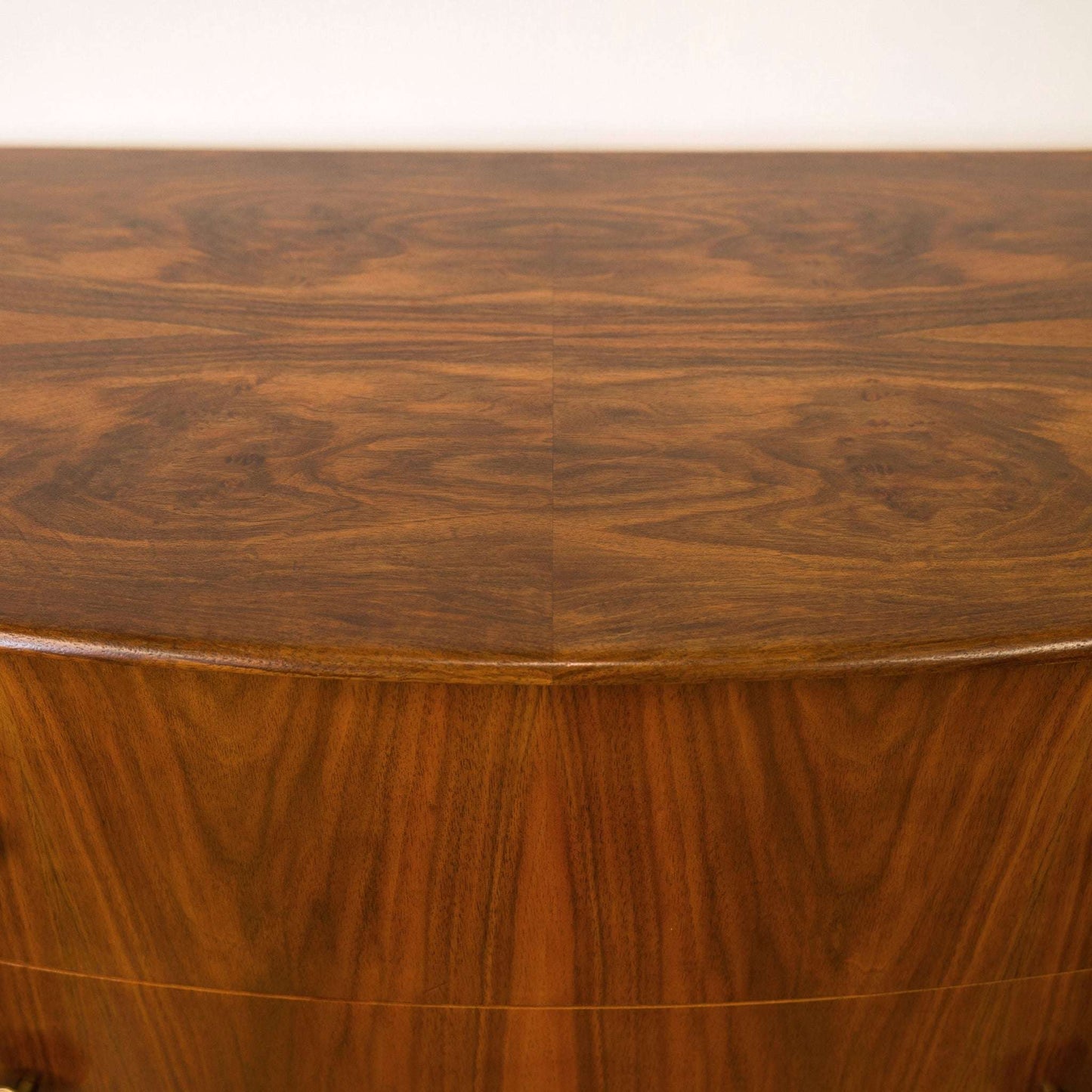 Vintage Walnut & Black Bow Front Chest of Drawers – Art Deco Upcycled Furniture with Gold Handles