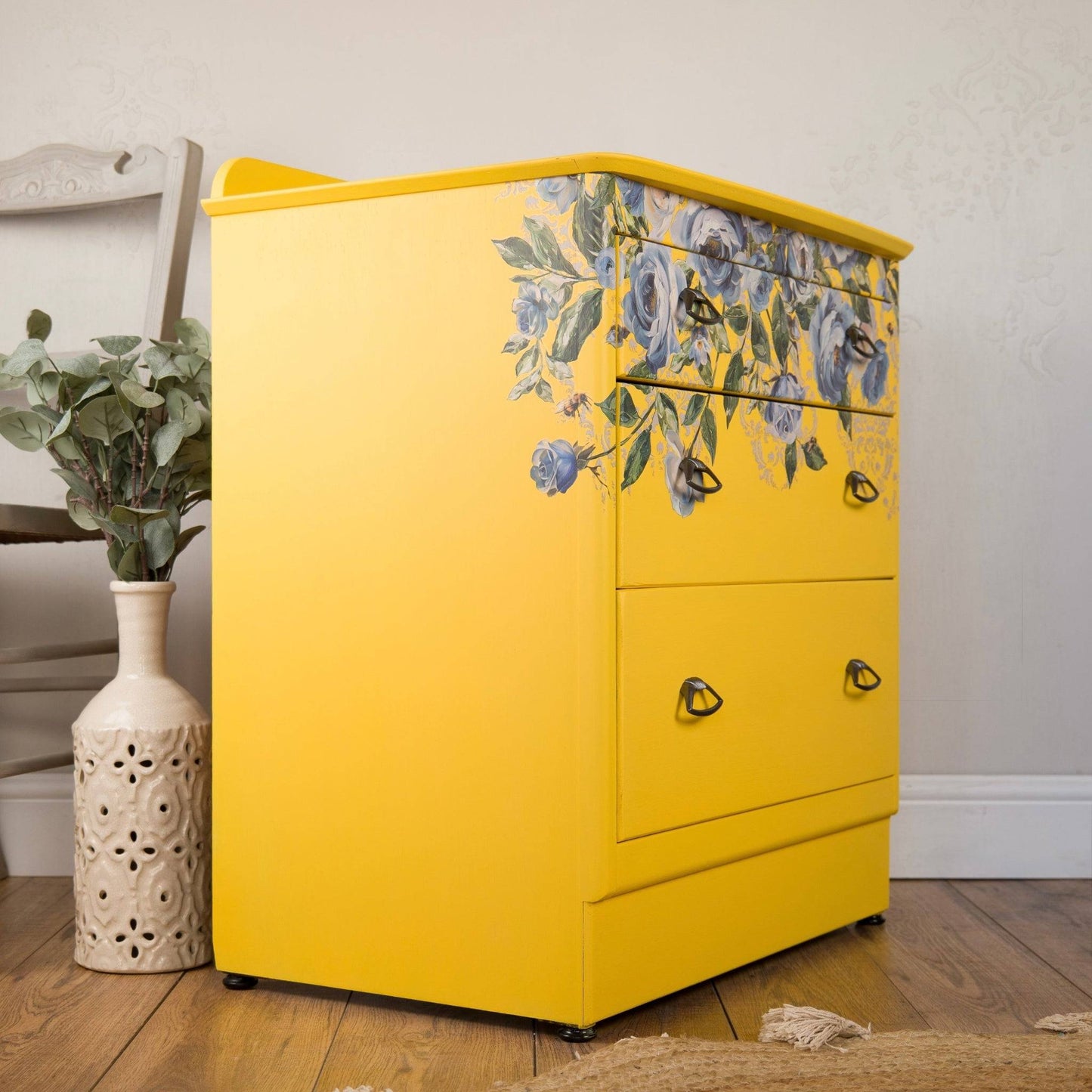 Vintage Upcycled Lebus Small Yellow Chest of Drawers
