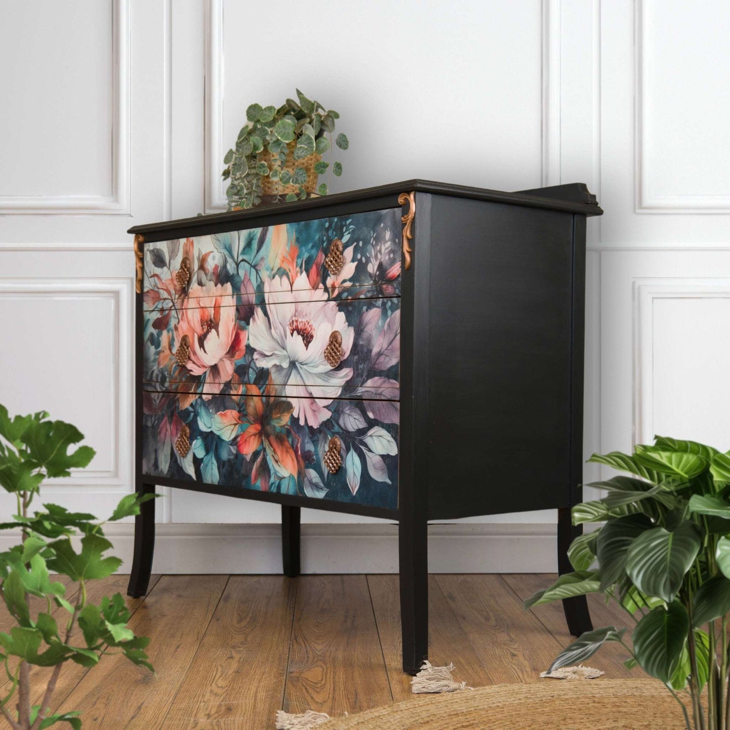 Vintage Upcycled Floral Decoupage Painted Chest of Drawers