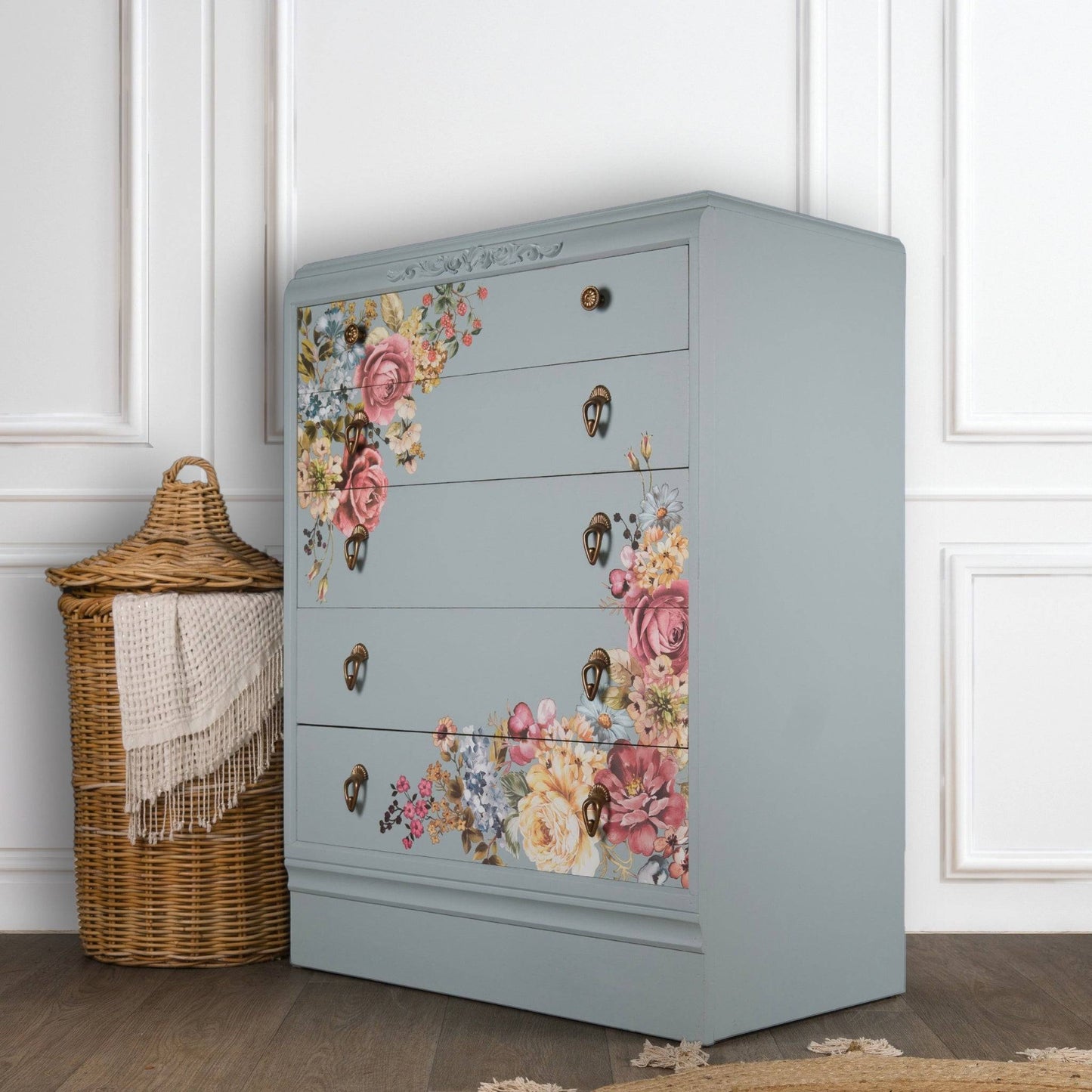 Vintage Upcycled B&E Oak Chest of Drawers