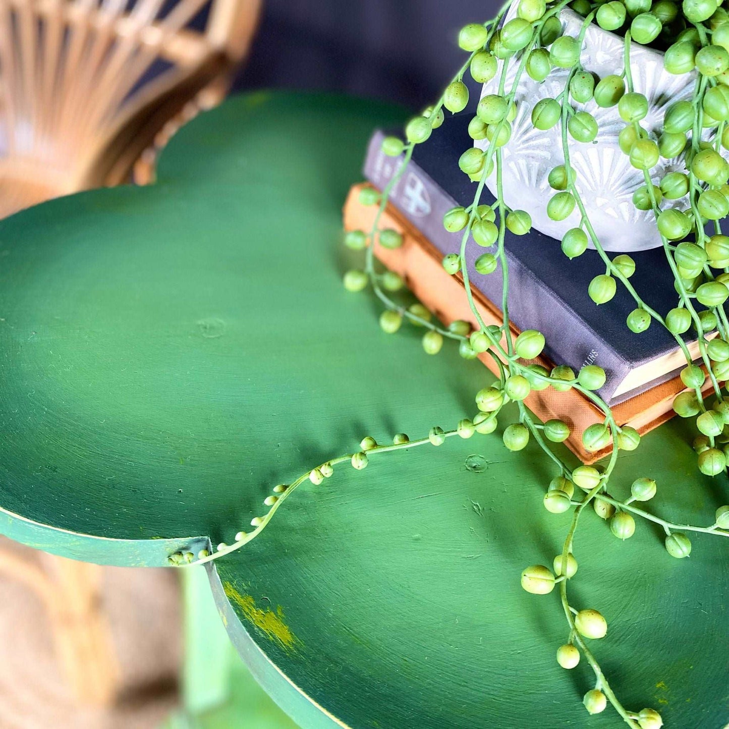 Rustic Green Plant Table Side Table