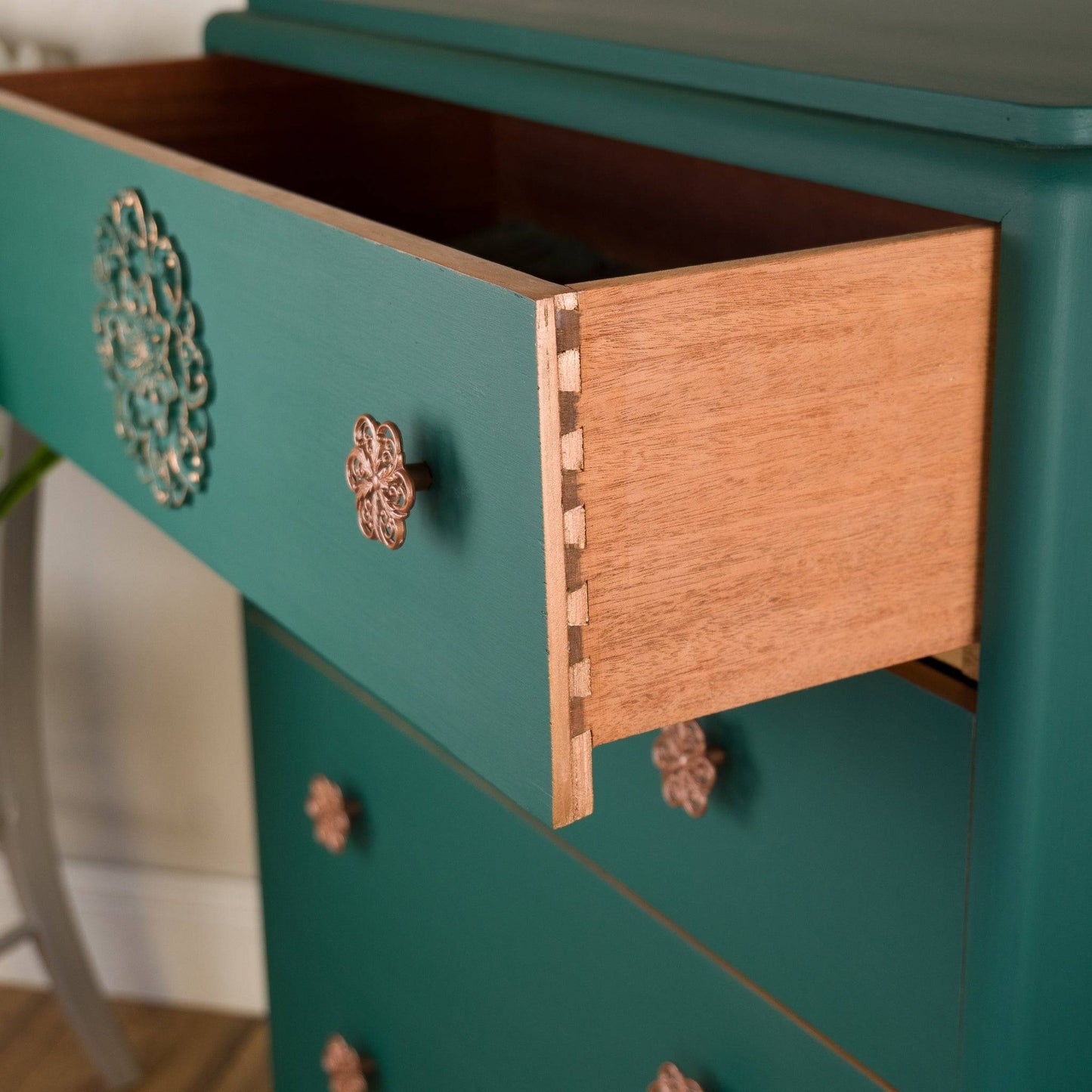 Emerald Forest Chest of Drawers – Vintage Upcycled Beauty with Tropical Lined Drawers