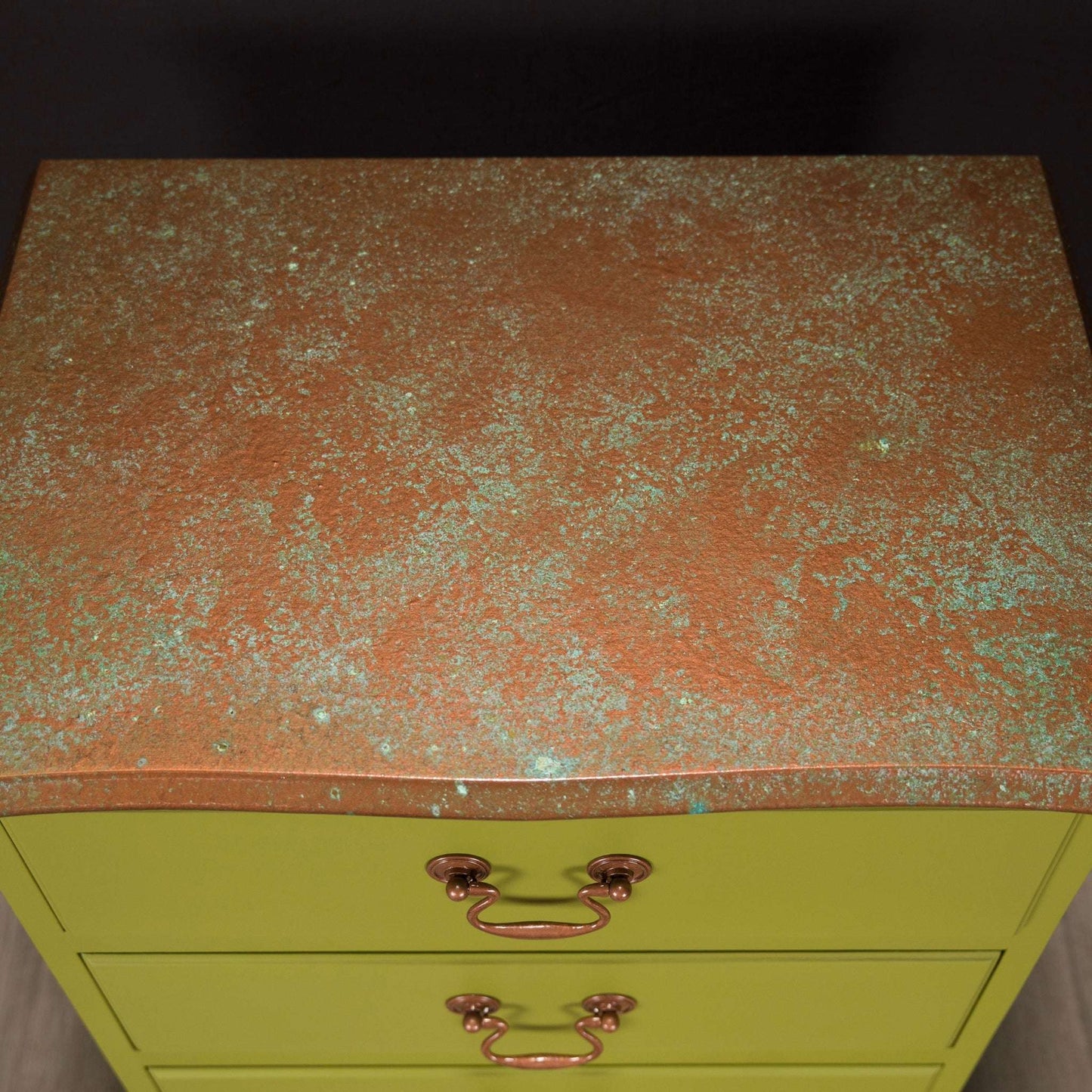 Vintage Upcycled Painted Green and Copper Chest of Drawers