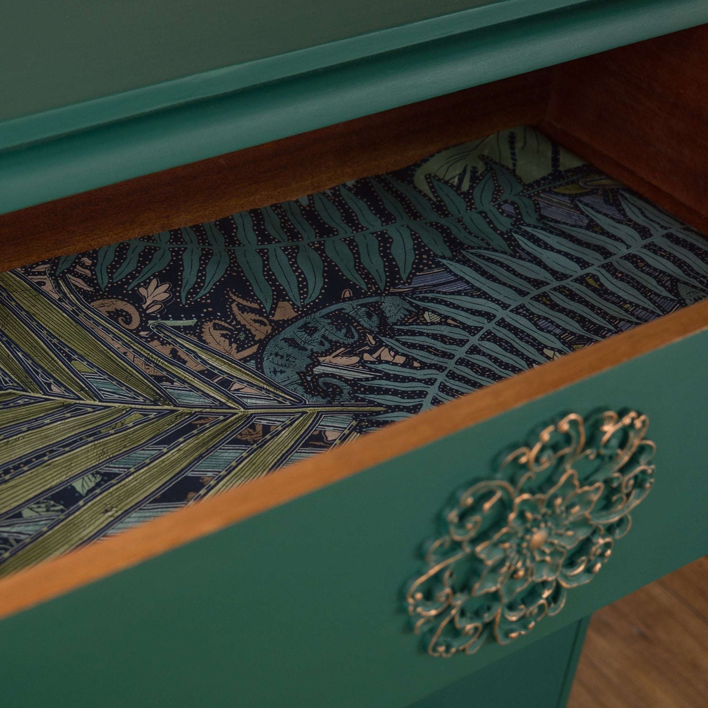 Emerald Forest Chest of Drawers – Vintage Upcycled Beauty with Tropical Lined Drawers