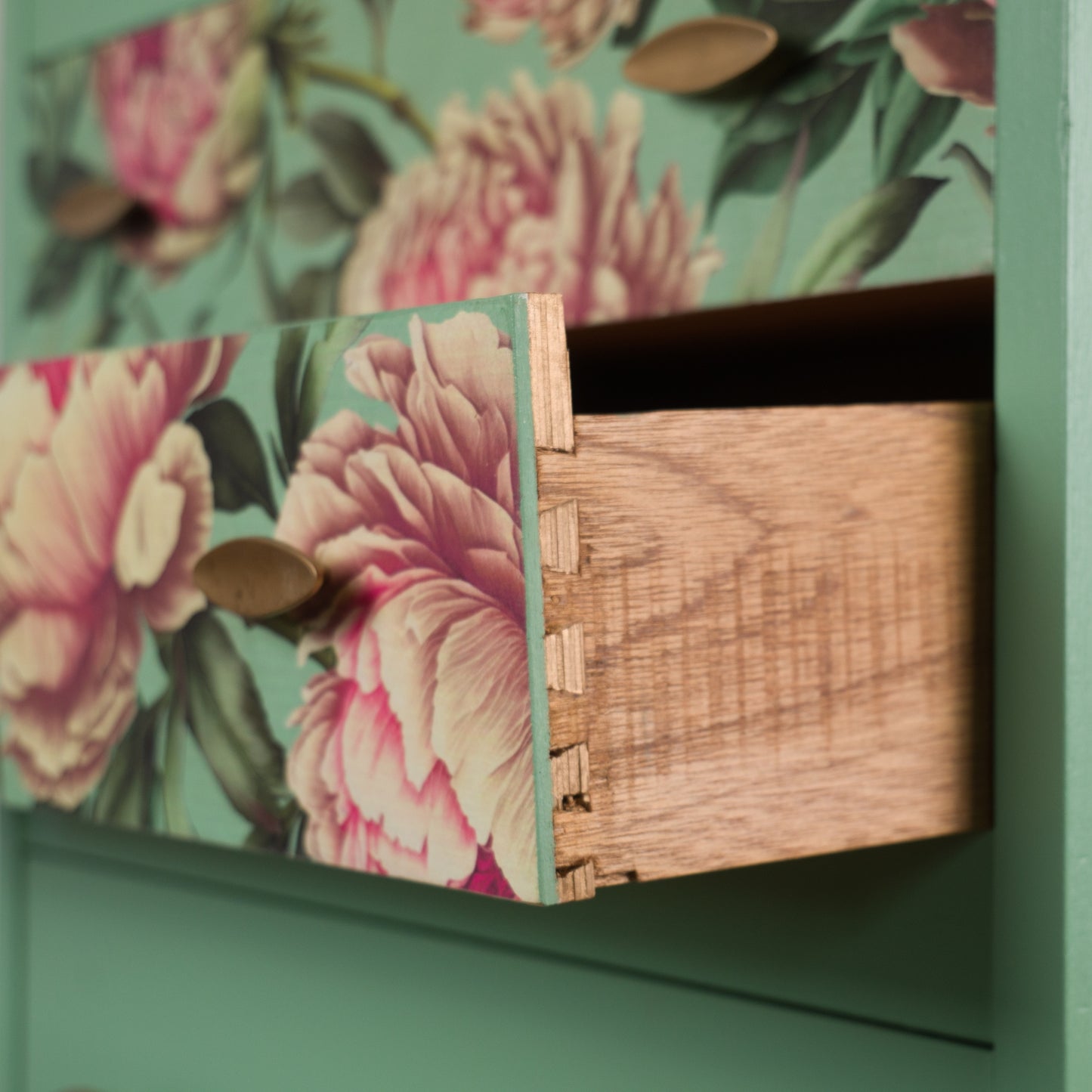 Hand-Painted Vintage Chest of Drawers | Mint Green & Floral Design | Upcycled Furniture