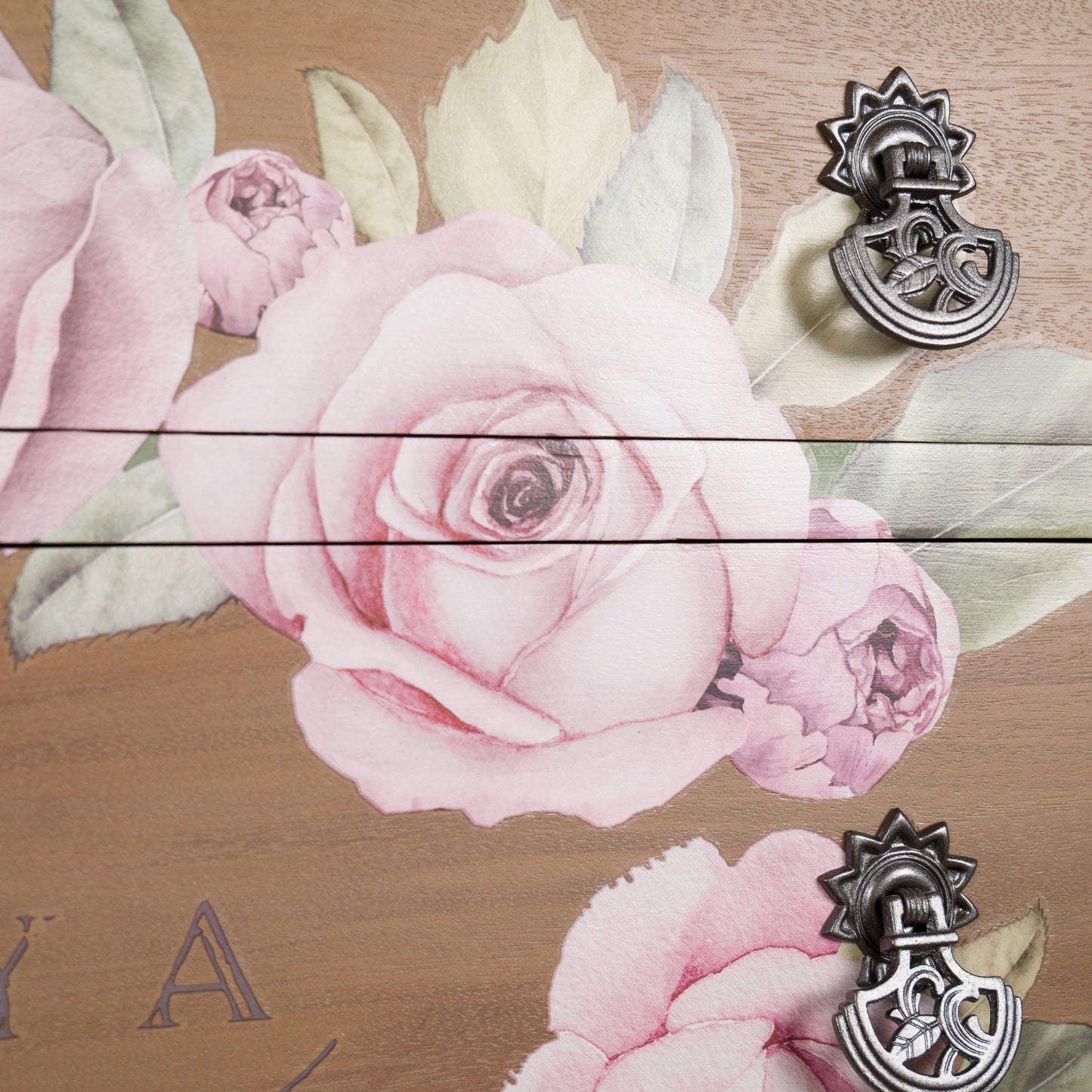 Hand-Painted Vintage Chest of Drawers | Soft Sage Green with Rose Floral Detailing