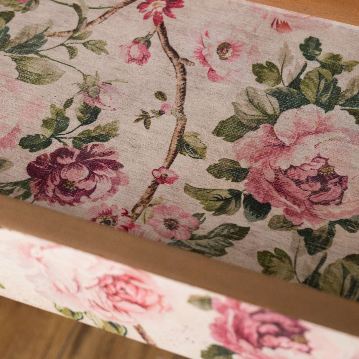 Vintage Green Floral Console Table – Upcycled Entryway Table with Decoupage Drawer Front