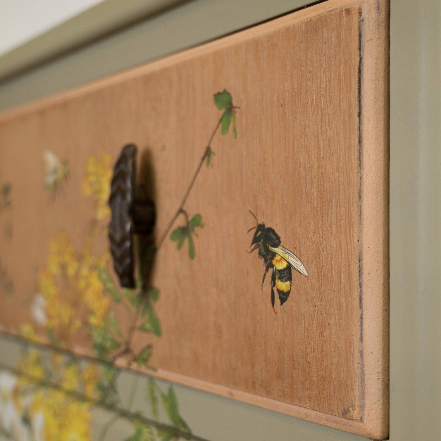 Vintage Upcycled Oak Chest of Drawers - Botanical Bee & Floral
