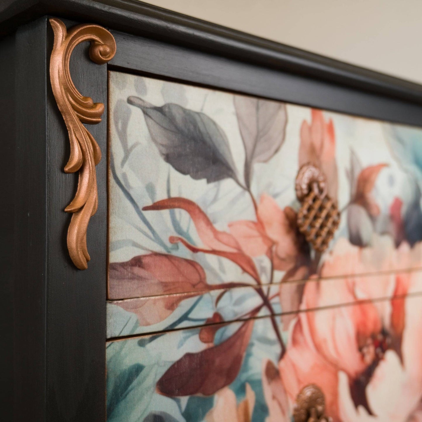 Vintage Upcycled Floral Decoupage Painted Chest of Drawers