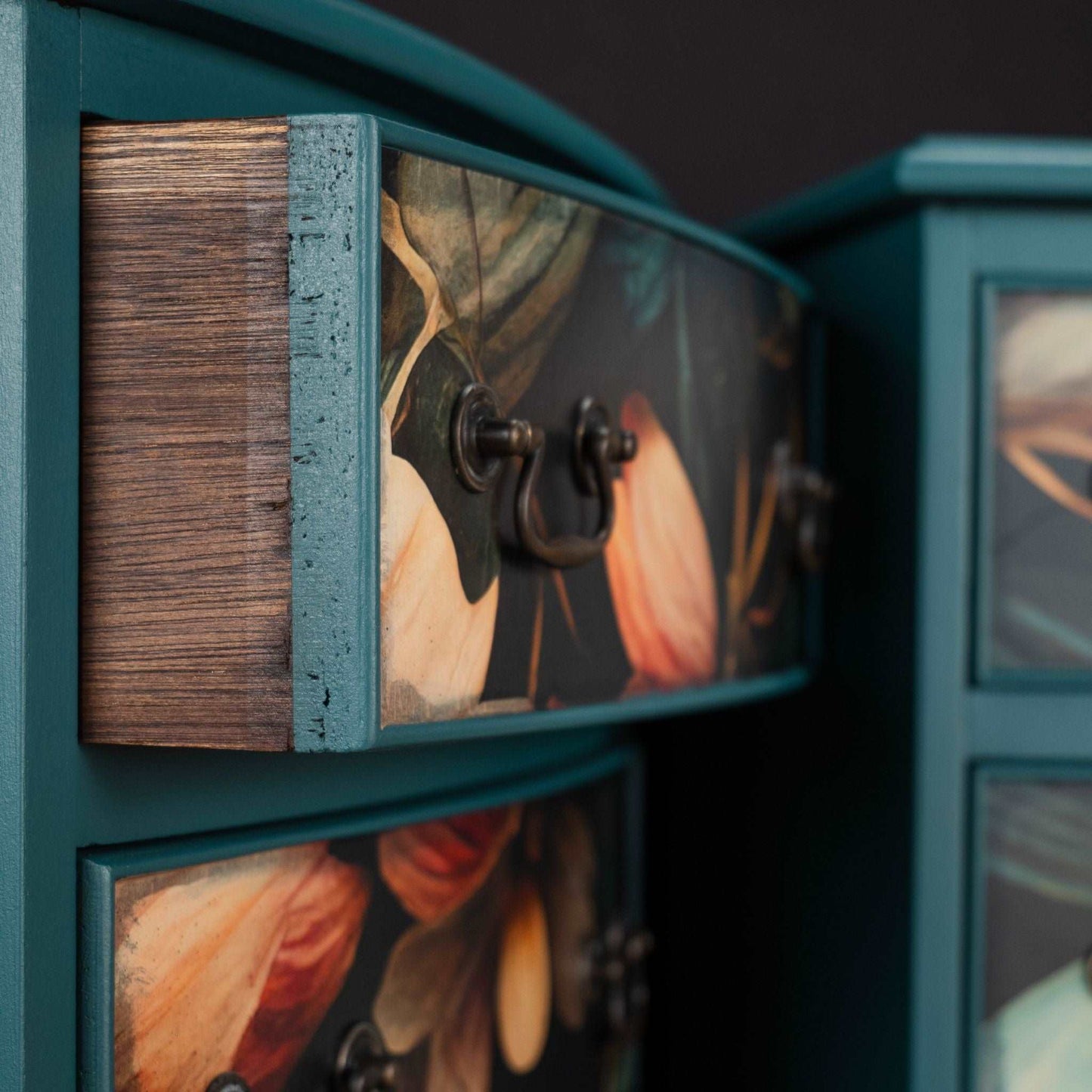 Pair of Upcycled Decoupage Teal Bedside Tables