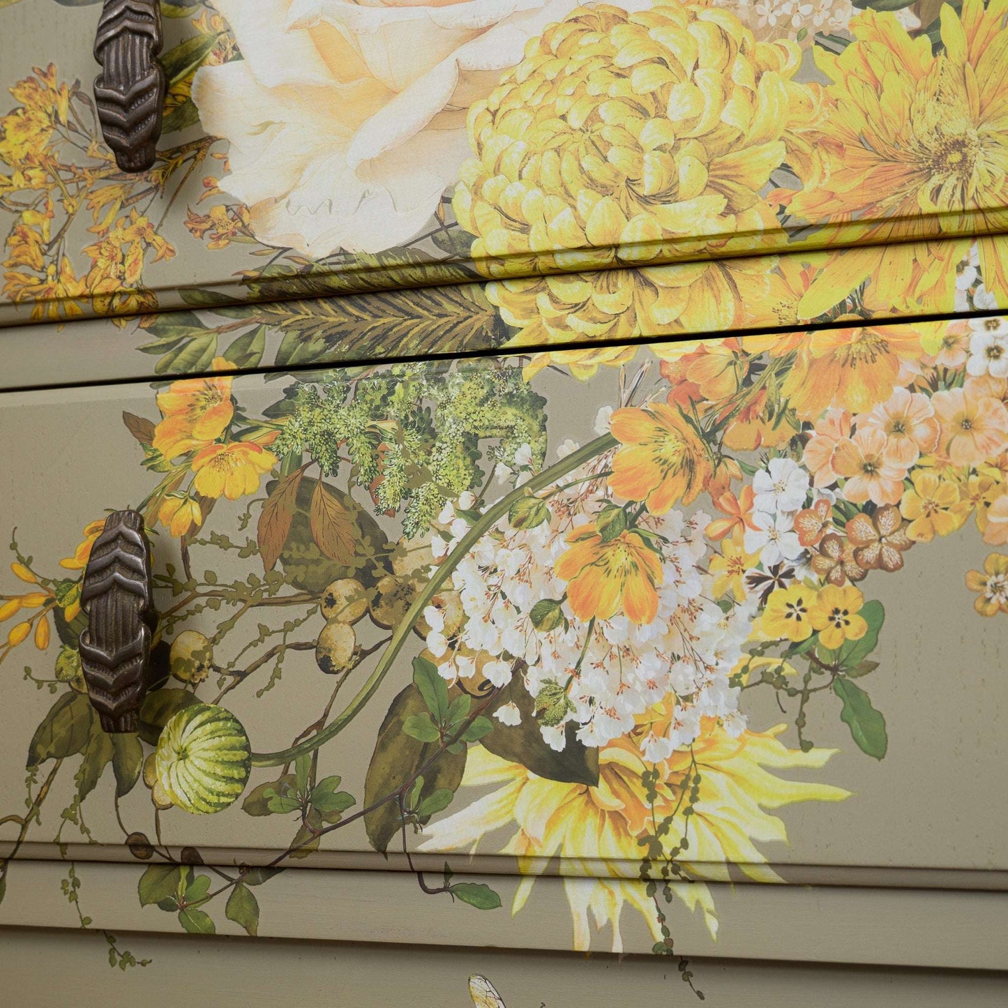 Vintage Upcycled Oak Chest of Drawers - Botanical Bee & Floral