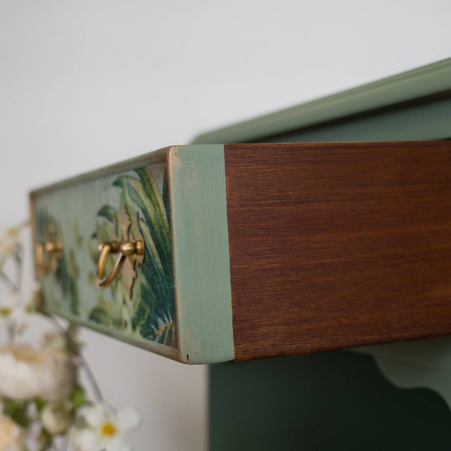 Upcycled Enchanted Woodland Green Bedside Cabinet | Hand-Painted Vintage Furniture | Unique Frog & Floral Decoupage