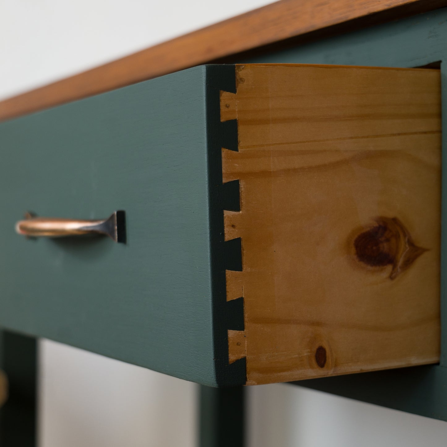 Upcycled Oak Console Table | Botanical Floral Design | Green Painted Console with Drawers