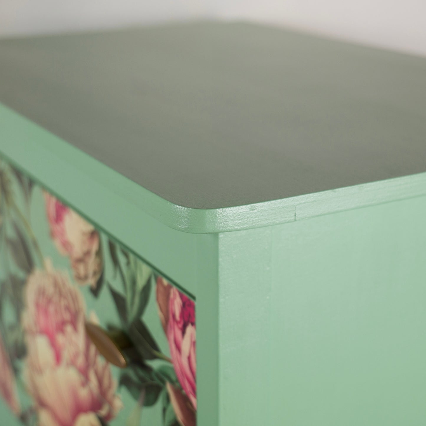 Hand-Painted Vintage Chest of Drawers | Mint Green & Floral Design | Upcycled Furniture