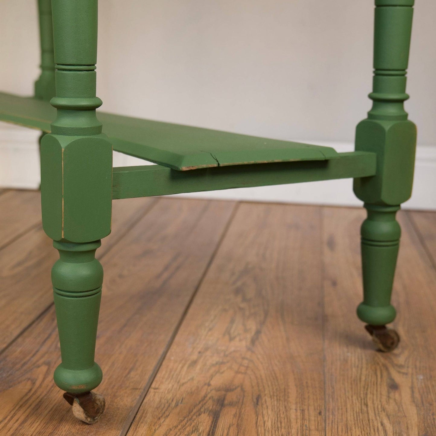 Vintage Green Floral Console Table – Upcycled Entryway Table with Decoupage Drawer Front