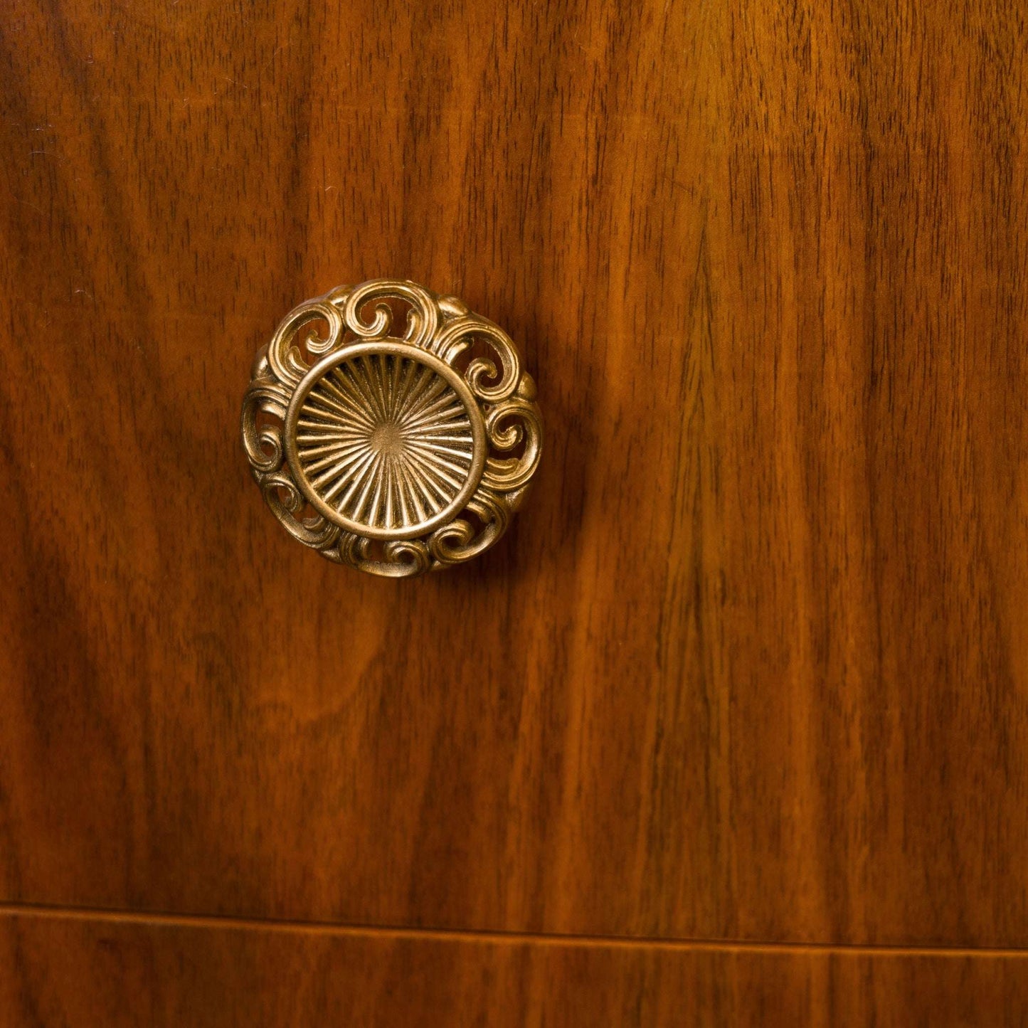 Vintage Walnut & Black Bow Front Chest of Drawers – Art Deco Upcycled Furniture with Gold Handles