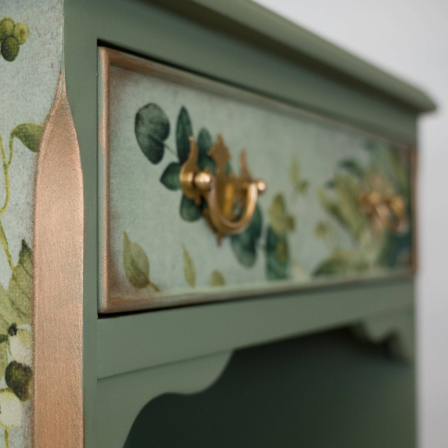 Upcycled Enchanted Woodland Green Bedside Cabinet | Hand-Painted Vintage Furniture | Unique Frog & Floral Decoupage