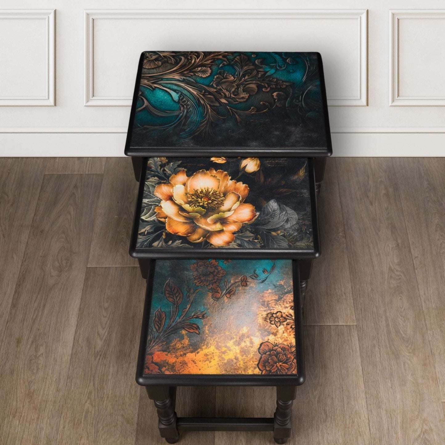 Vintage Upcycled Solid Pine Decoupaged Nesting Tables