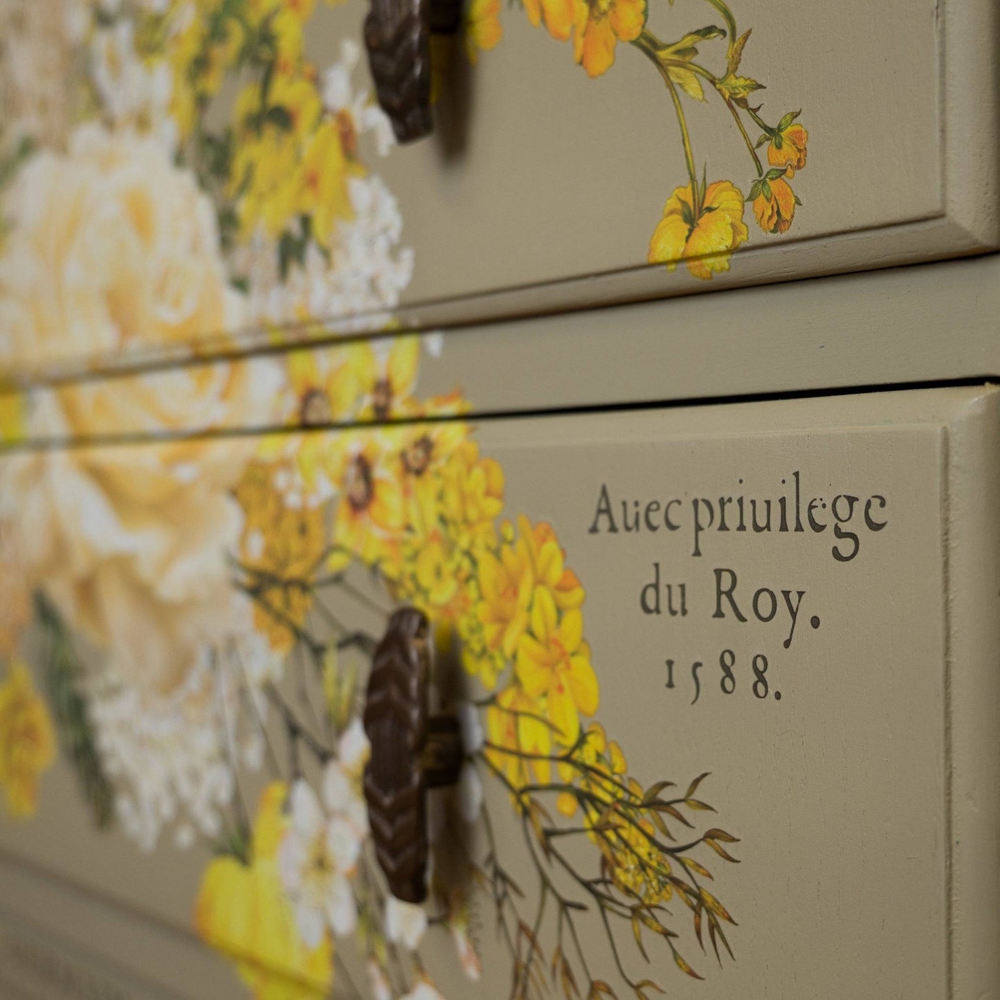 Vintage Upcycled Oak Chest of Drawers - Botanical Bee & Floral