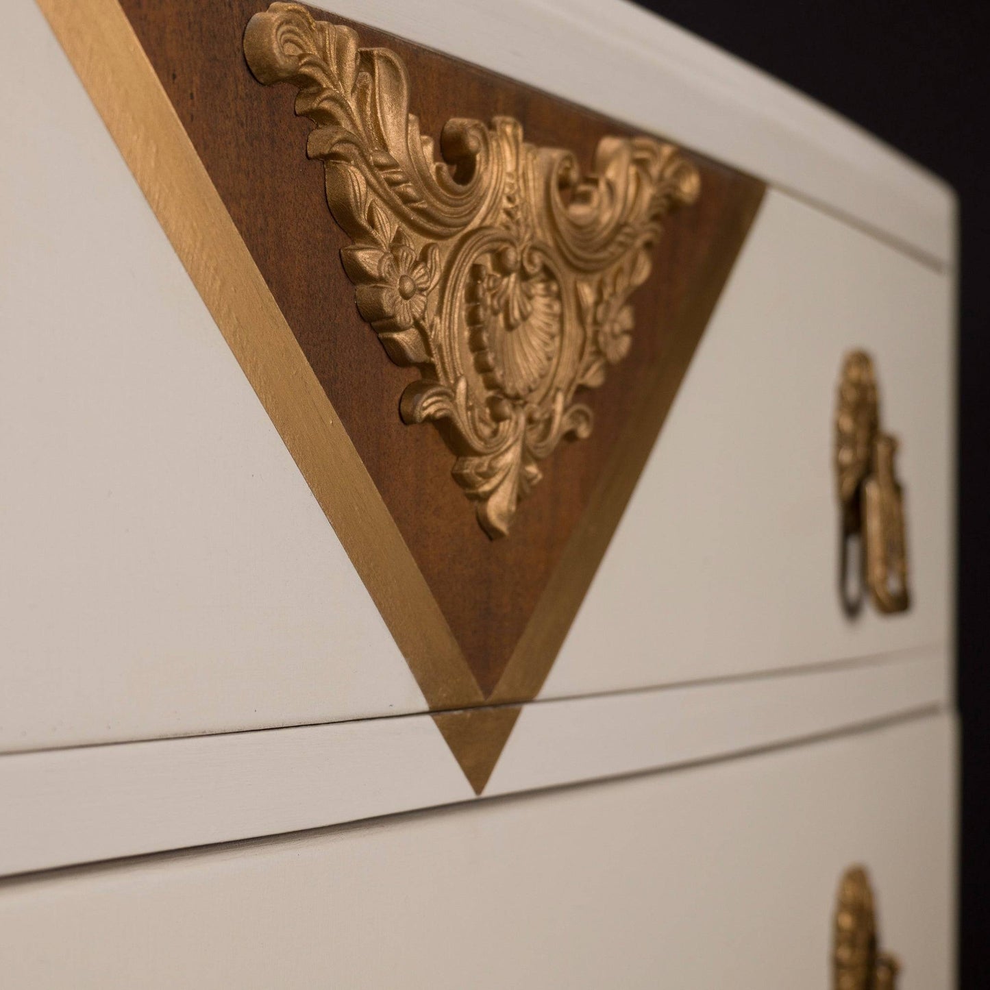Vintage Upcycled B&E Chest of Drawers Cream Gold