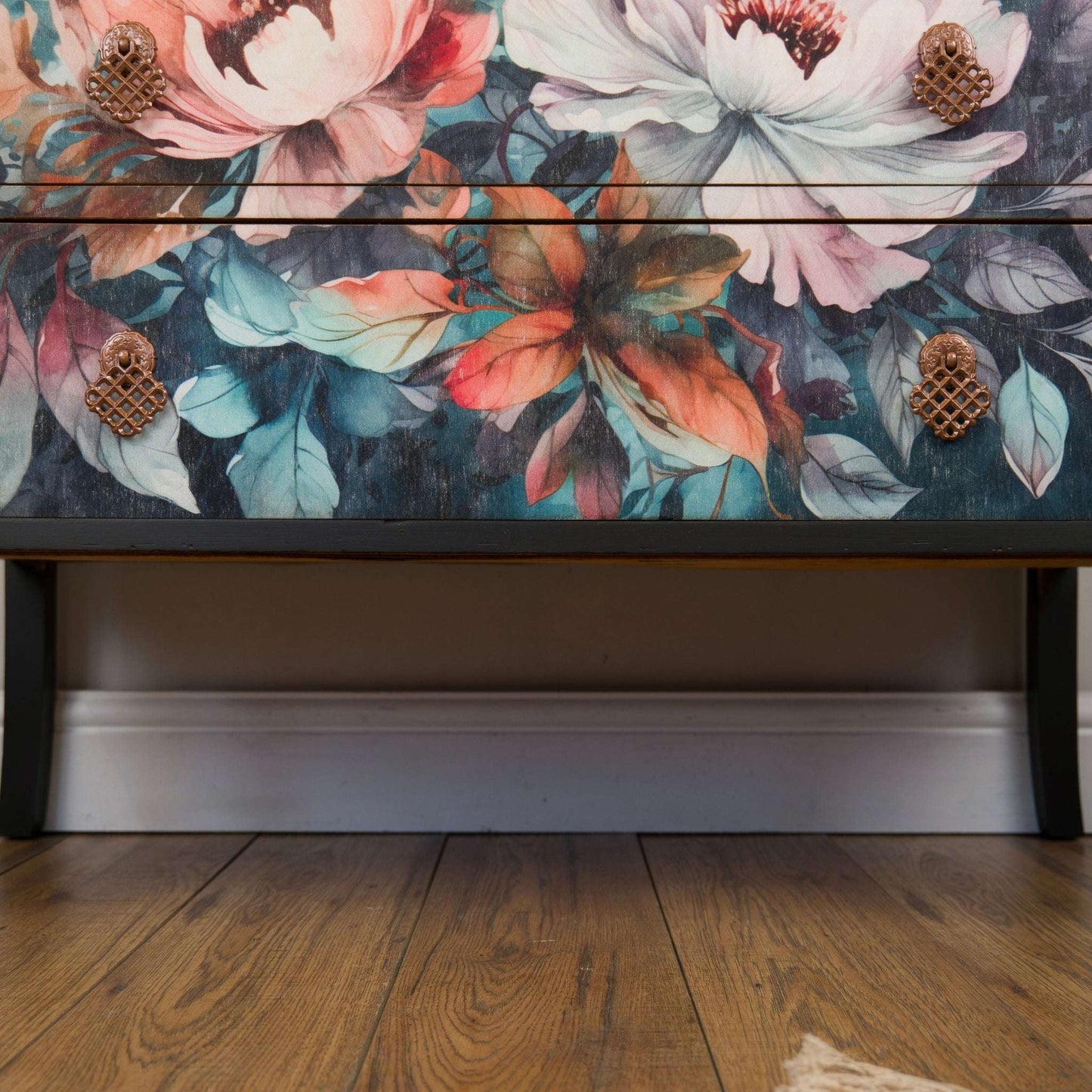 Vintage Upcycled Floral Decoupage Painted Chest of Drawers