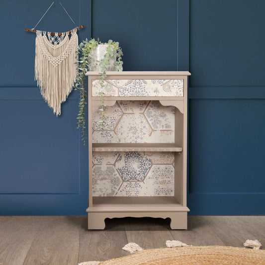 Vintage Upcycled Decoupage Petite Side Table Console Cabinet