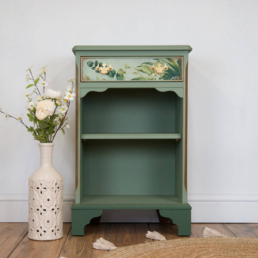 Upcycled Enchanted Woodland Green Bedside Cabinet | Hand-Painted Vintage Furniture | Unique Frog & Floral Decoupage