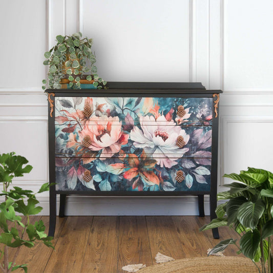 Vintage Upcycled Floral Decoupage Painted Chest of Drawers