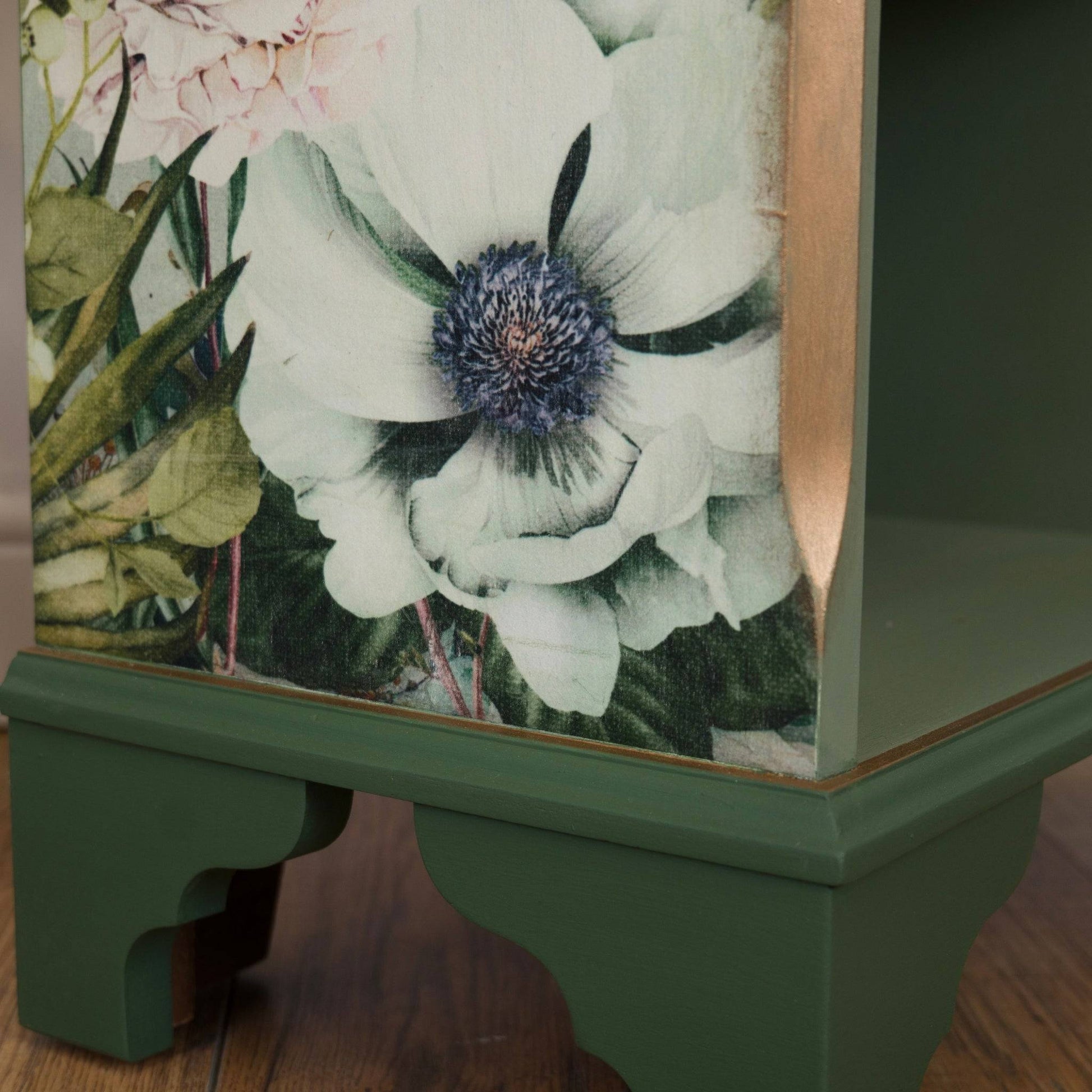 Upcycled Enchanted Woodland Green Bedside Cabinet | Hand-Painted Vintage Furniture | Unique Frog & Floral Decoupage