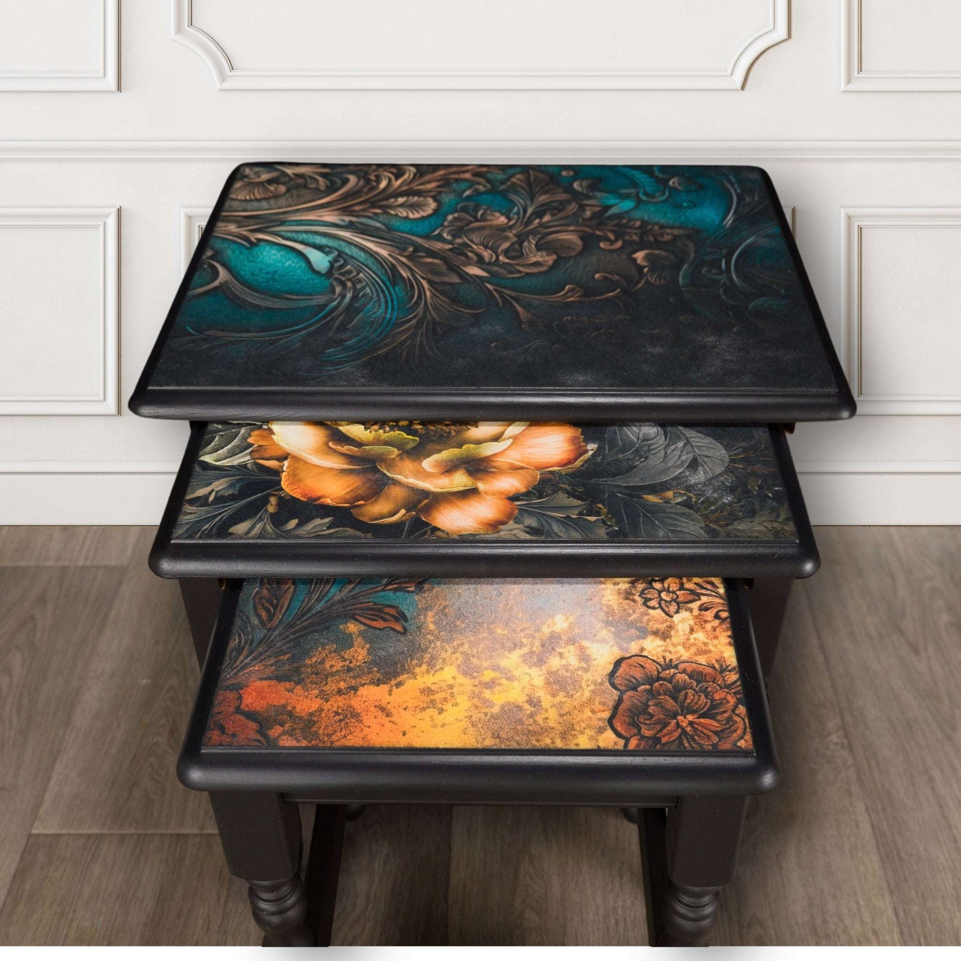 Vintage Upcycled Solid Pine Decoupaged Nesting Tables