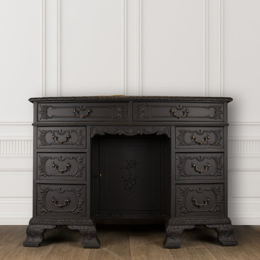Antique Painted Solid Wood Ornate Carved Desk