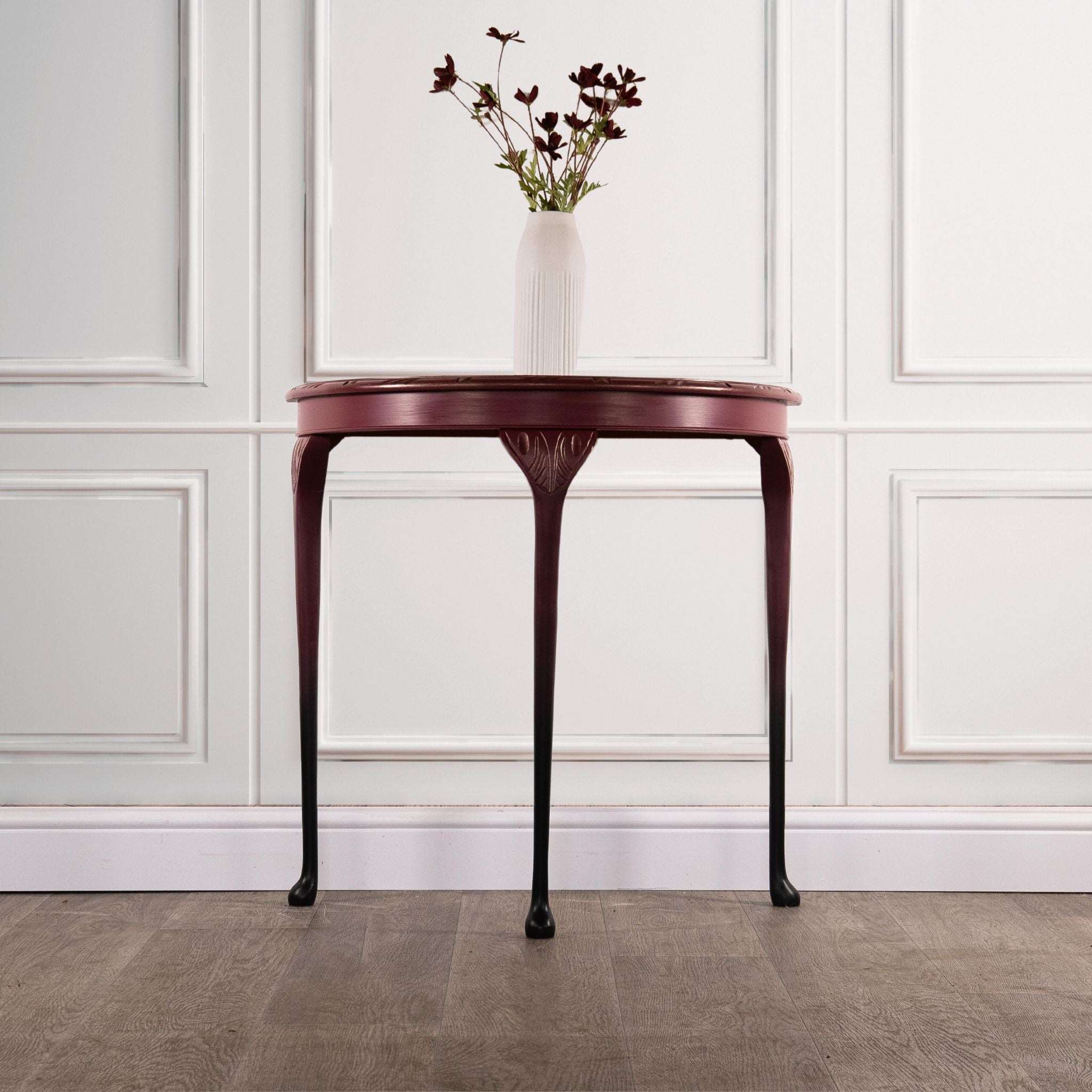 Vintage Dark Red Decoupage Demi Lune Console Table Gracie s House UK