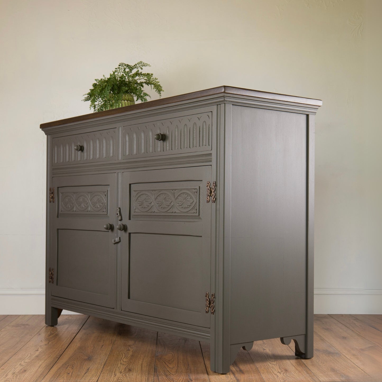 Vintage Oak Upcycled Grey Hand-Painted Sideboard