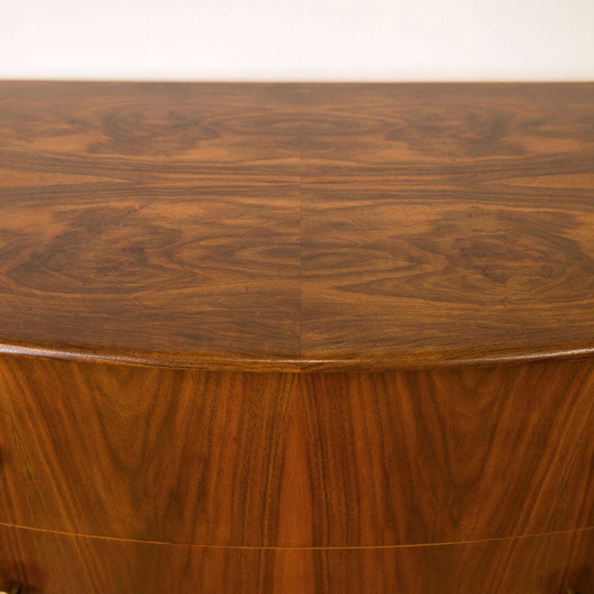 Vintage Walnut & Black Bow Front Chest of Drawers – Art Deco Upcycled Furniture with Gold Handles