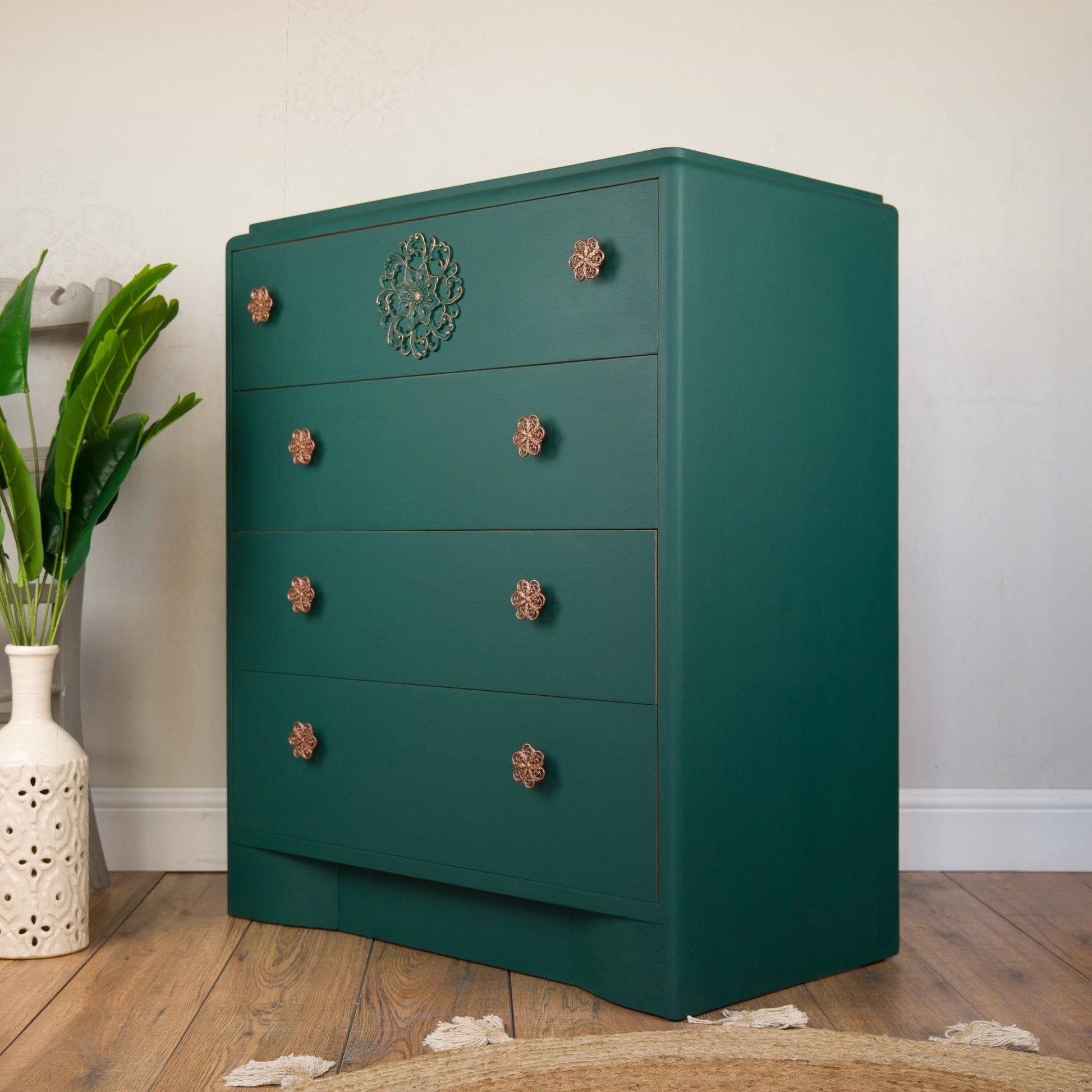 Emerald Forest Chest of Drawers – Vintage Upcycled Beauty with Tropical Lined Drawers