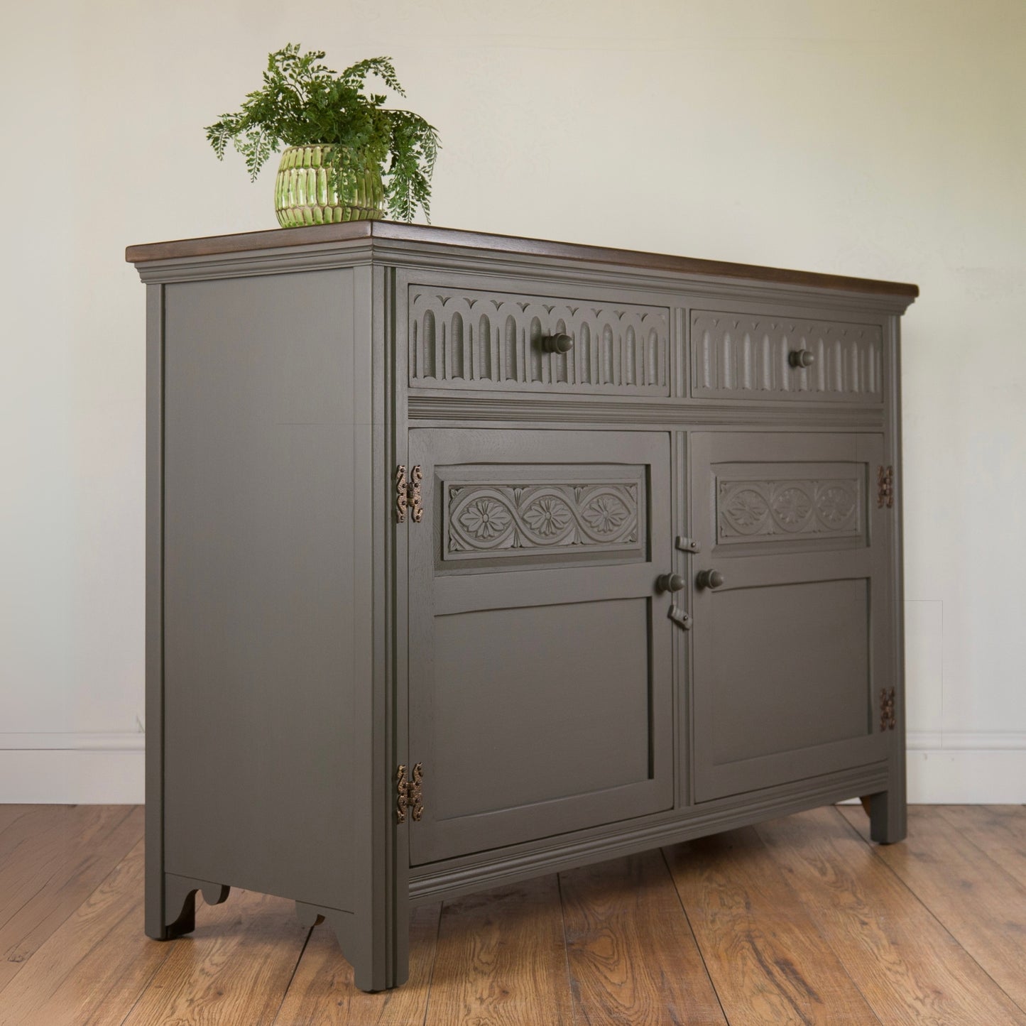 Vintage Oak Upcycled Grey Hand-Painted Sideboard
