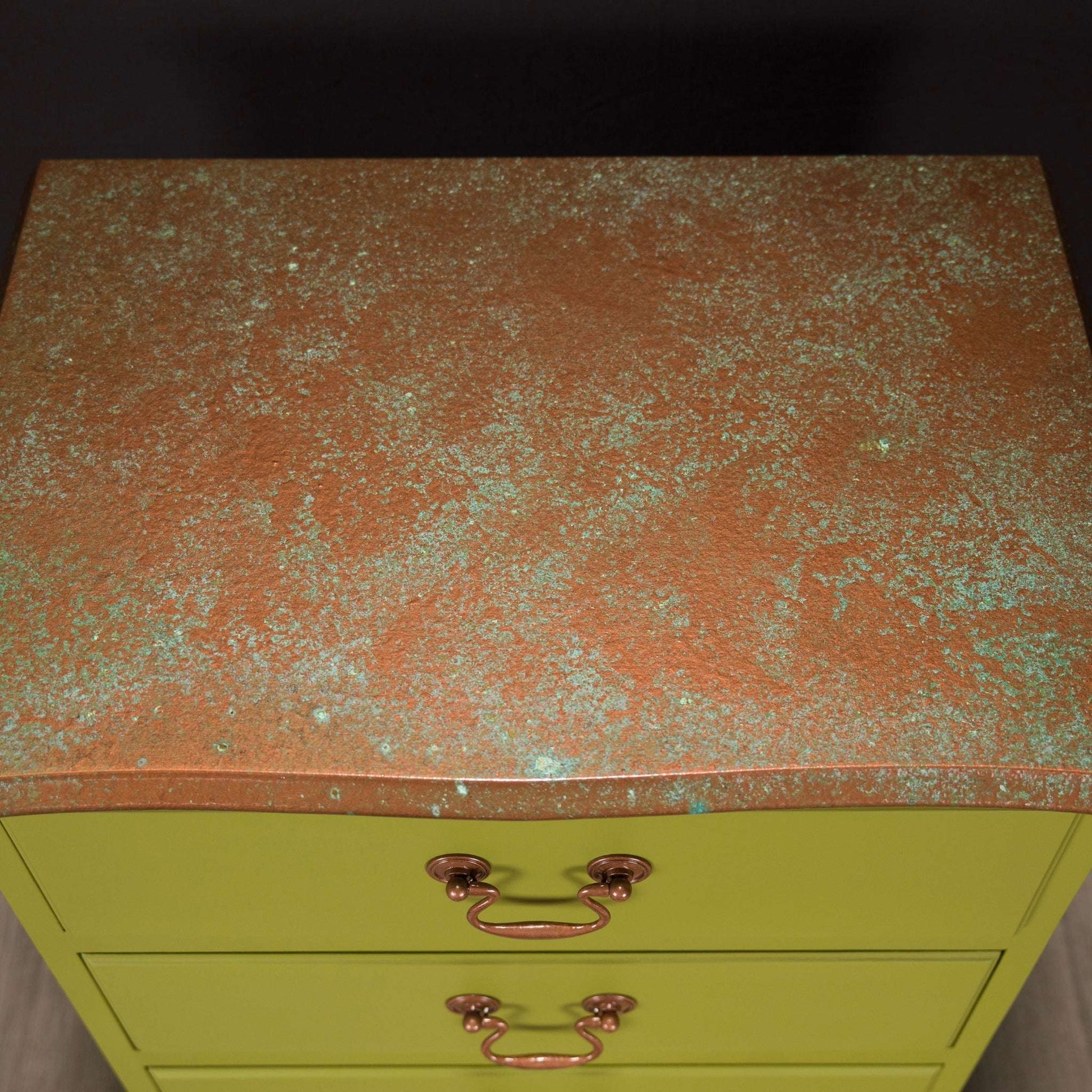 Vintage Upcycled Painted Green and Copper Chest of Drawers